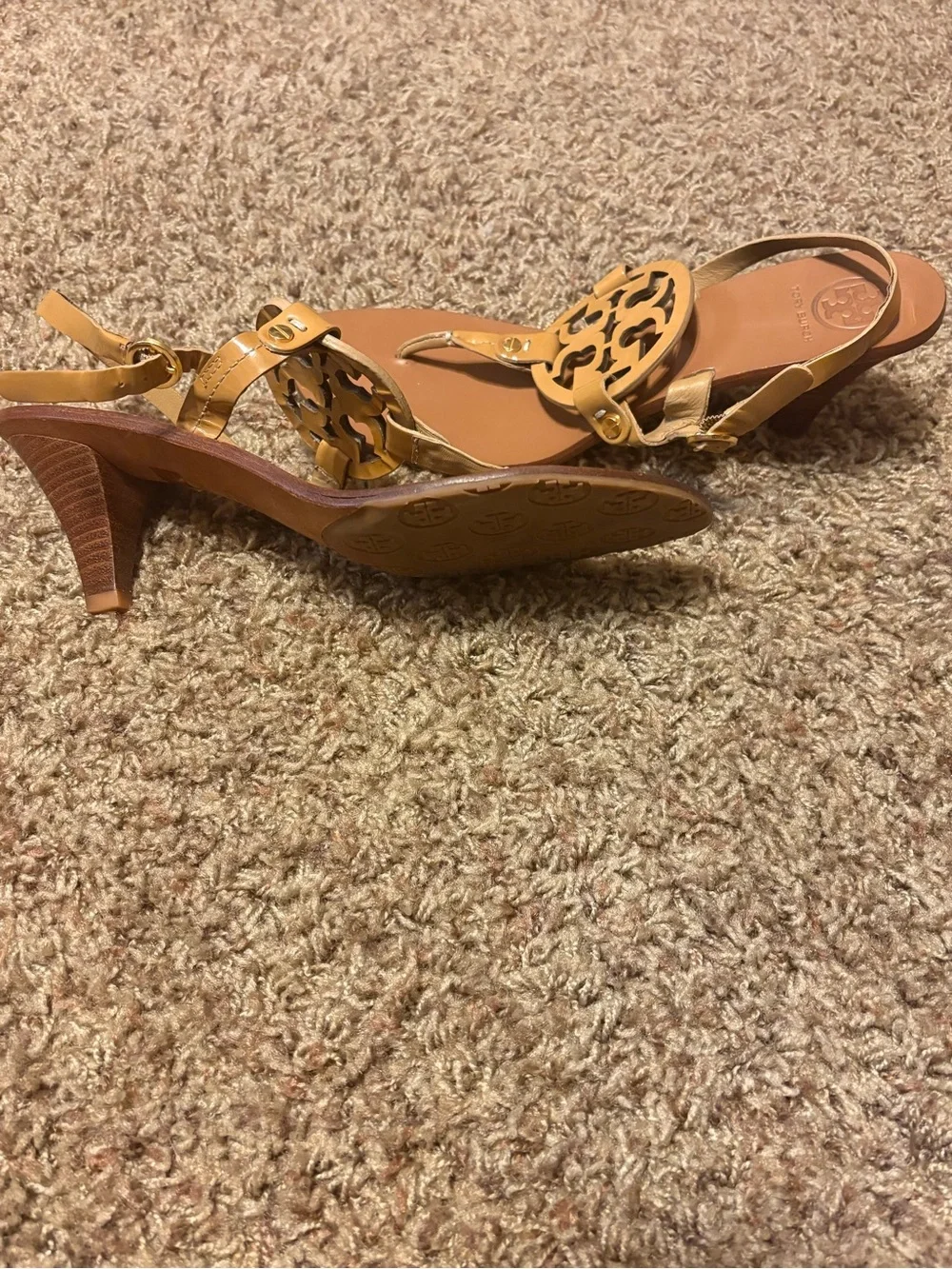 Tory Burch Holly Miller Leather Logo Kitten Heel Sandals